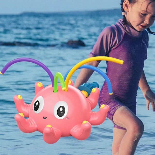 Cute Sprinkler 4 Tubos Diversión Automático Spray Jugar Juguete Agua Rociador de agua Juguete para patio trasero Bañera Rosa Hugo Juguetes divertidos para el baño