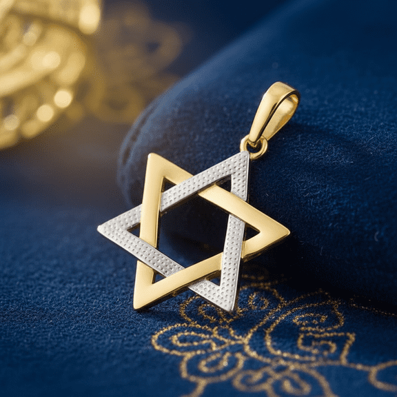 Vinali 14K Solid Yellow Gold 2-Tone Star of David Pendant for Women & Teens