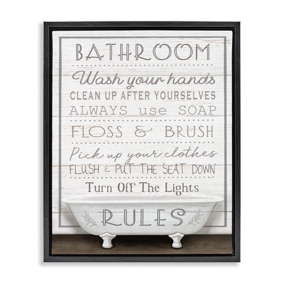 Stupell Industries Cottage Rustic Bathroom Rules Tub Black Floating Frame Canvas Art, 17 x 21, by Elizabeth Tyndall