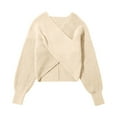 thumbnail image 4 of Ediodpoh Women Fashion Solid Crop V Neck Long Sleeve Knit Sweater Pullover Knit Tops for Women Beige L, 4 of 5