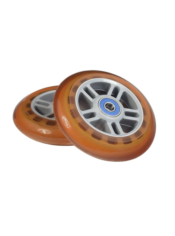 AlveyTech Razor Kick Scooter Wheels with Bearings (Set of 2) (Orange Wheel with 5 Spoke Gray Hub)