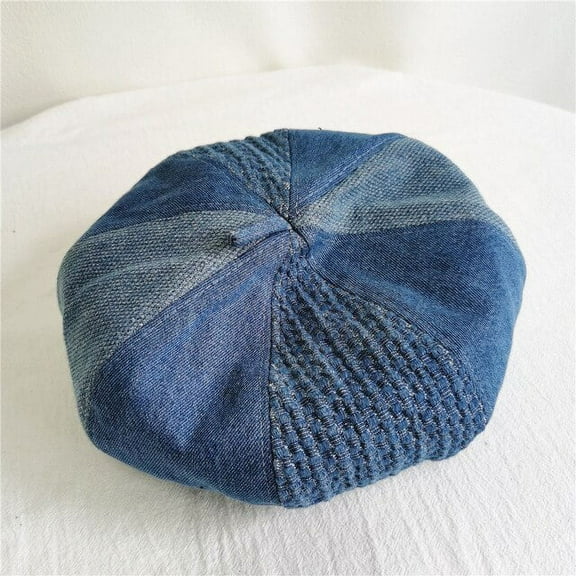 CoCopeaunts Denim Textura Beret Hats For Women Washed Cotton Patchwork Newsboy Caps Octagonal Beret Hat For Female Spring Painter Berets Cap