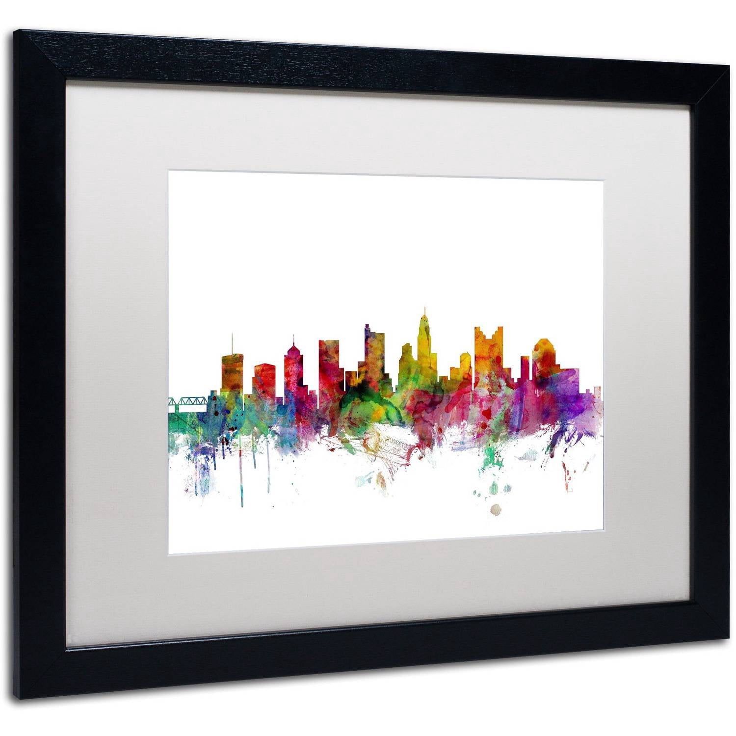 Trademark Fine Art 'Columbus Ohio Skyline' Canvas Art by Michael Tompsett, White Matte, Black Frame