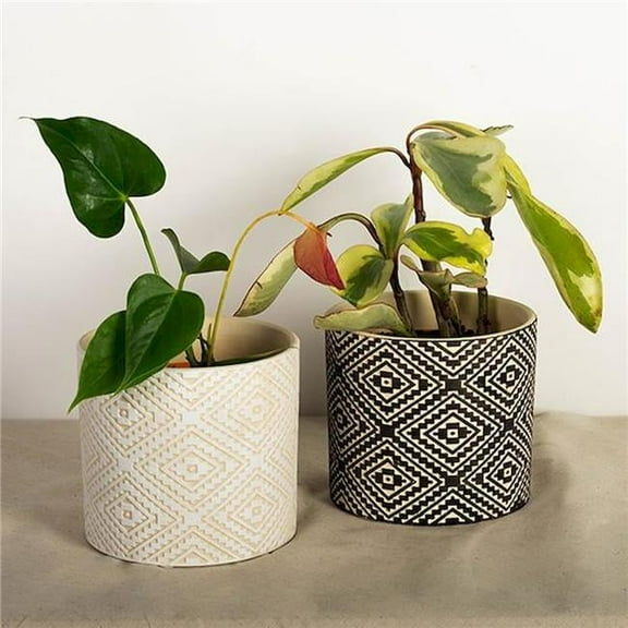 Black, White, Beige & White Aztec Pattern Planters - Set of 2