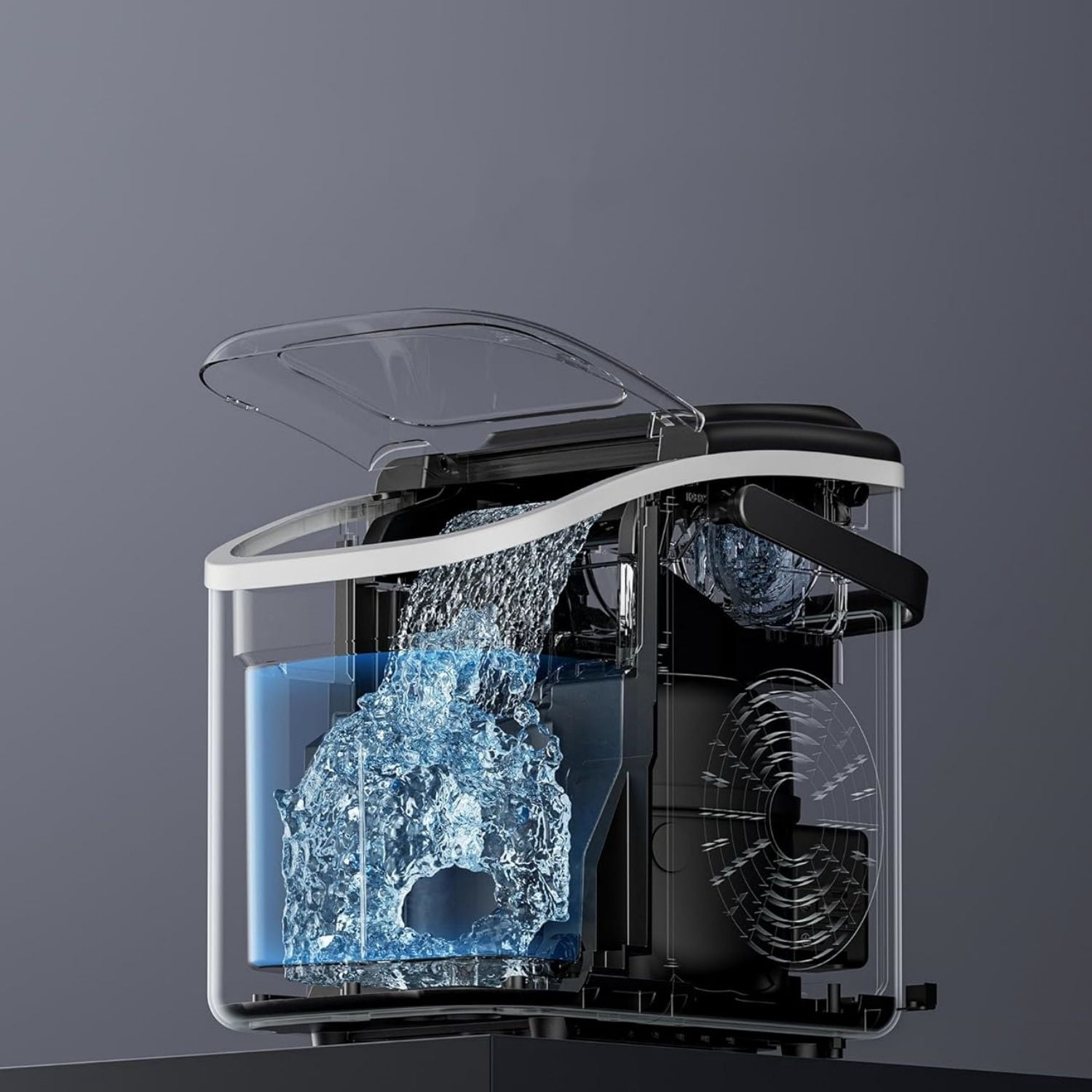 Portable Ice Makers Countertop, 8 Cubes in 6 Mins, 26lbs/Day, Bullet Ice Maker Machine with 2 Ice Sizes, Self-Cleaning Ice Maker with Carry Handle for Home/Kitchen/Party/Travel