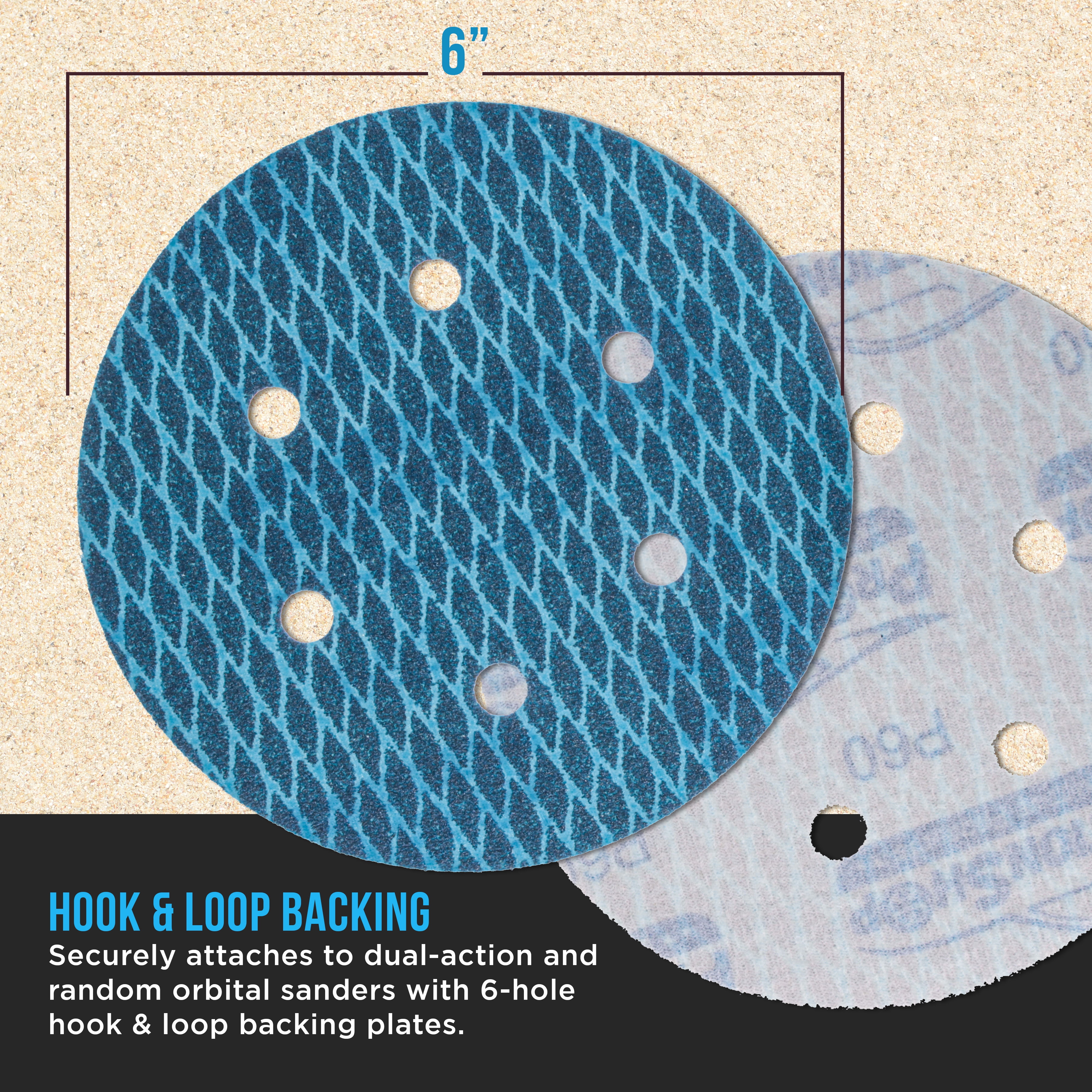 ProductionShop Premium 6" Rhombus Diamond Shape Blue Sanding Discs, 6-Hole, 70 Disc Variety Pack, Grits 60, 80, 120, 150, 180, 220, 320, 400 - Hook & Loop Sandpaper, Random Orbital Sanders