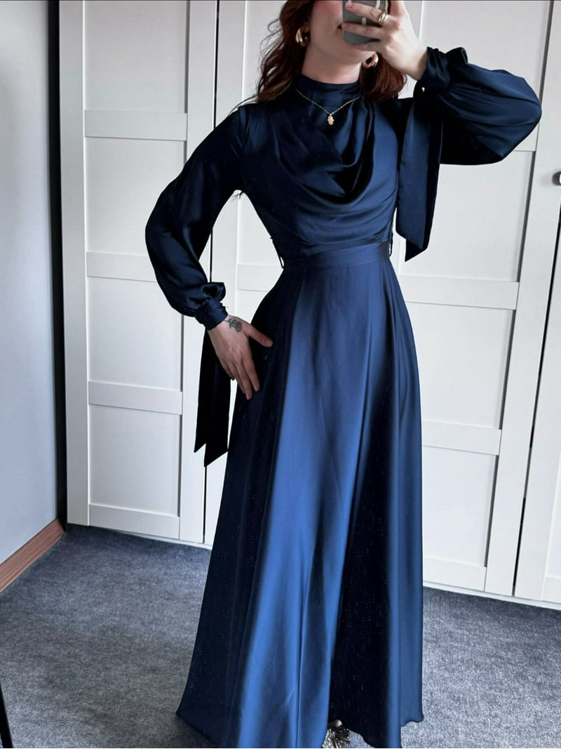 blue satin plunge dress Wholesale Light Blue Satin Prom Dress main image 0