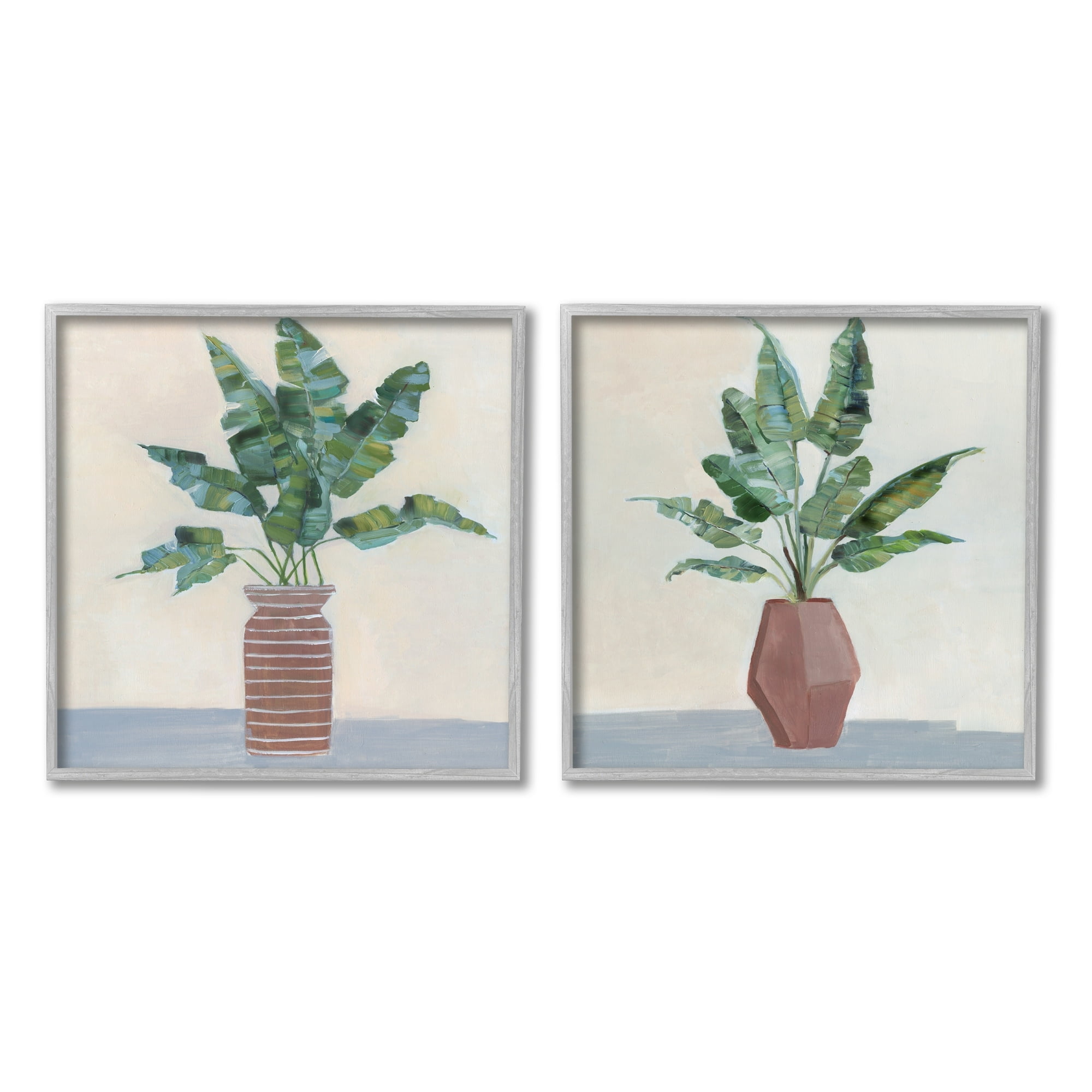 Stupell Industries Green Palm Frond Plants Brown Jars Still Life, 17 x 17, Design by Sally Swatland