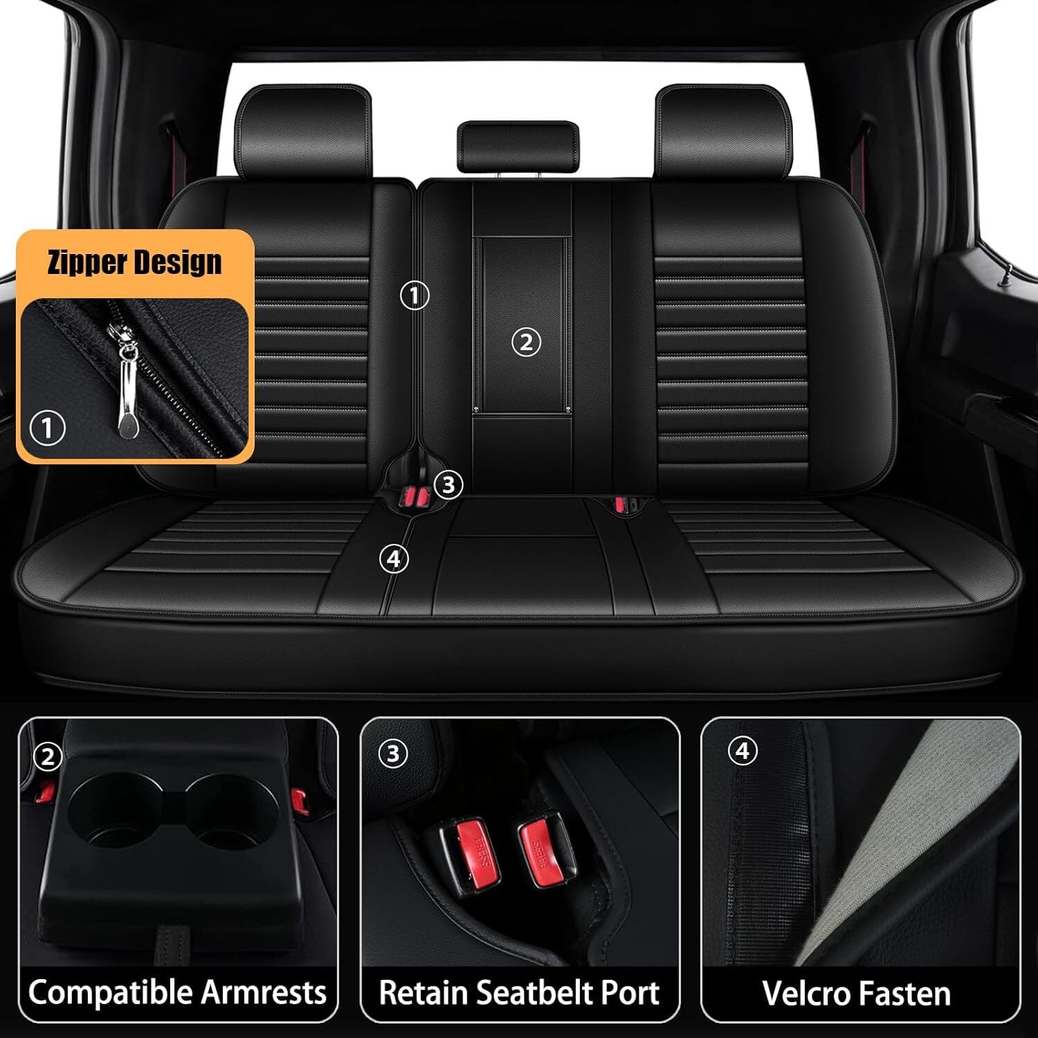 DIKSOAKR Seat Covers for Ford F150 2009-2026 - F250/F350/F450 2017-2026: 5 Seat Full Set Faux Leather Truck Seat Covers Car Cushion (Black)
