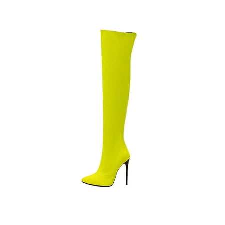 

Oucaili Ladies Casual Pull On High Heels Prom Lightweight Non-Slip Solid Thigh Boot Yellow 4.5
