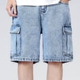 thumbnail image 3 of HOMADLES Mens Denim Shorts Relaxed Fit Jean Shorts Straight Leg Cargo Shorts with Pocket, Light Blue XL, 3 of 8