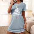 thumbnail image 4 of Chemises de Nuit Grande Taille pour Femmes, Noël, Manches Courtes, Robe de Nuit, Col Rond, Bleu, G, 4 of 5