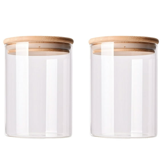 TOYMYTOY Glass Canisters, Airtight Sealed, Wooden Cover, Ideal for Kitchen Storage, 2Pcs