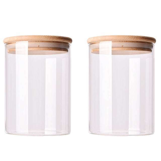 EeaseCA 2pcs Glass Storage Jars Kitchen Sealed Containers with Bamboo Lid (300ML)