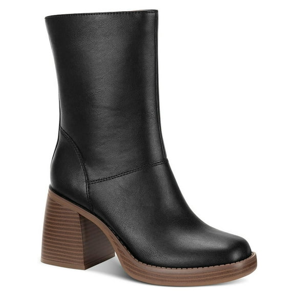 Sun Stone Womens Aleenn Zipper Faux Leather Mid-Calf Boots