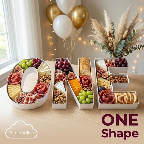 Cardboard ONE Shape Letter Food Serving Tray Large Capacity Versatile Alphabet Candy Cupcake Platter for Birthday Wedding Anniversary