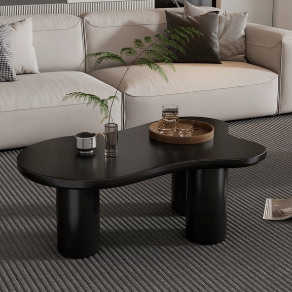 44'' x 25.9'' Cloud Coffee Table with Thick 1.5'' Tabletop & 3 Sturdy Legs, Black for Living Room