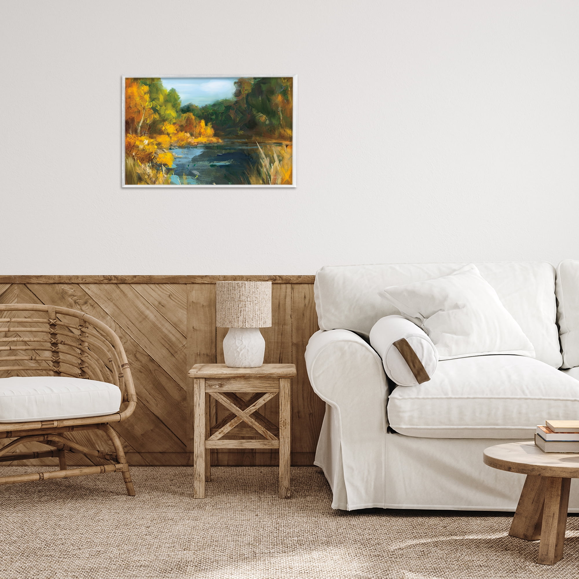 Stupell Industries Autumn River Bend Abstract White Framed Giclee Art, design by Danhui Nai