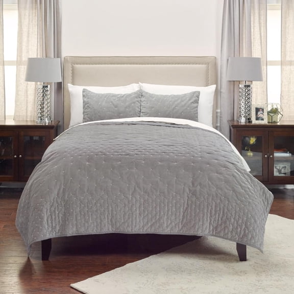 HomeRoots 480109 Grey Queen Size 100 Percent Cotton 300 Thread Count Dry Clean Only Down Alternative Comforter
