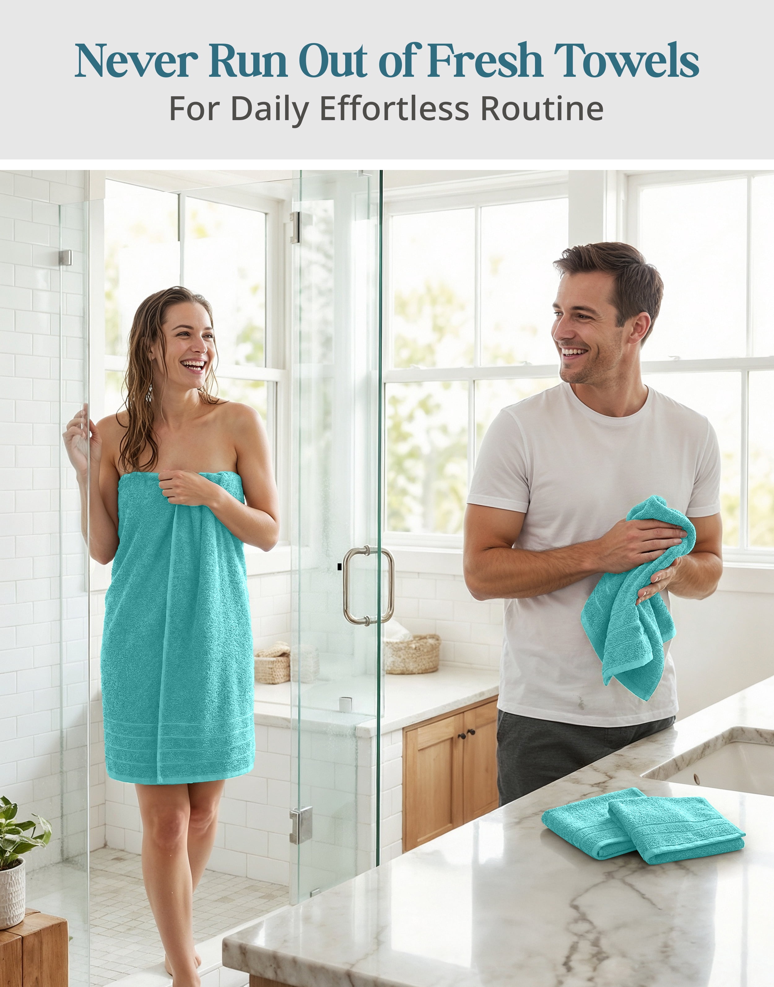 Casa Platino Bath Towel Set of 8 – 100% Ring-Spun Cotton with 2 Bath, 2 Hand Towels & 4 Washcloths, Ultra Soft, Quick-Dry, Ideal for Spa, Hotel & Everyday Use – Aqua Sky