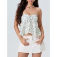 thumbnail image 3 of Gupgi Women Flower Tube Top Strapless Tie Front Smocked Bandeau Tops Off Shoulder Ruffle Vest, 3 of 8
