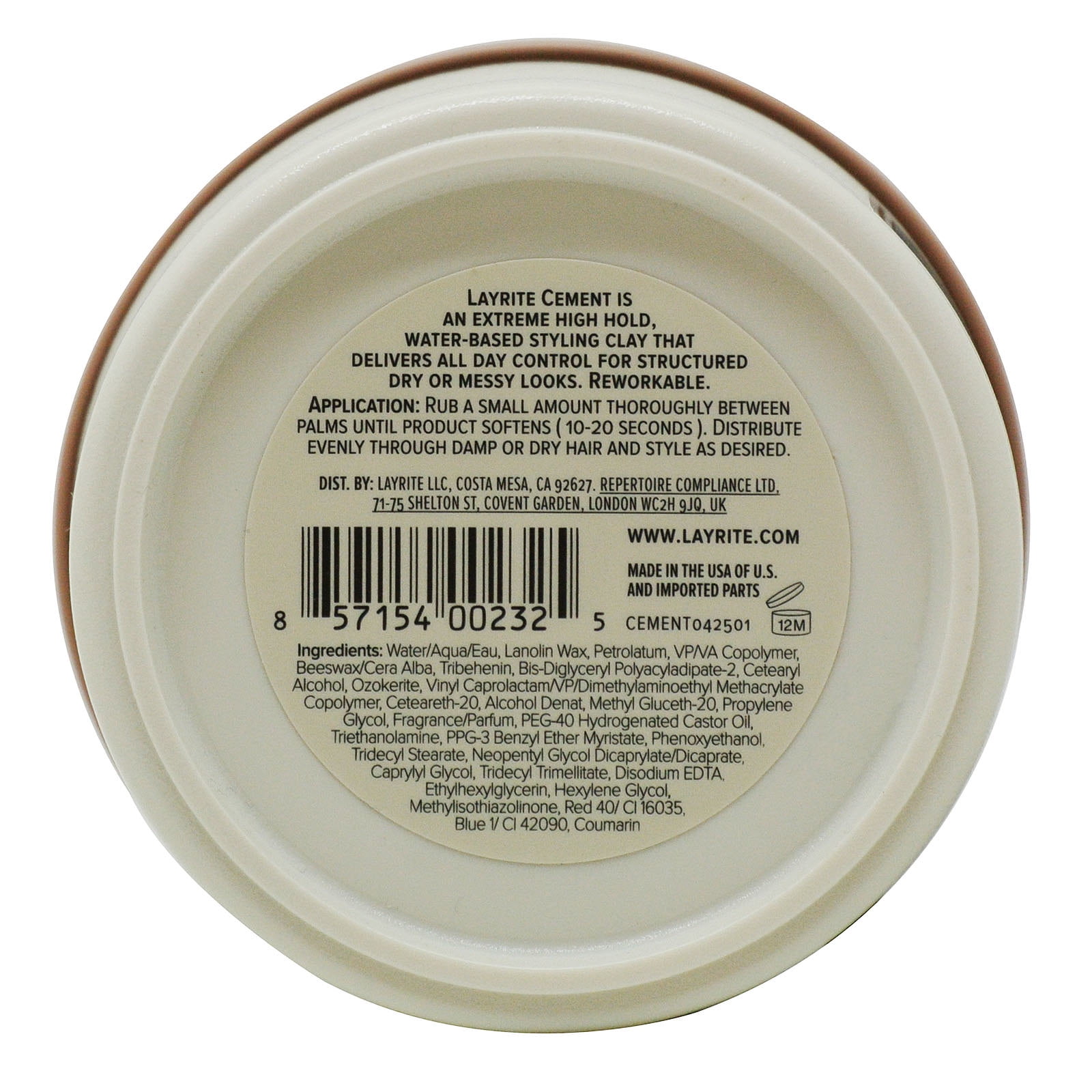 Layrite Natural Cement Clay for Men - High Hold, Matte