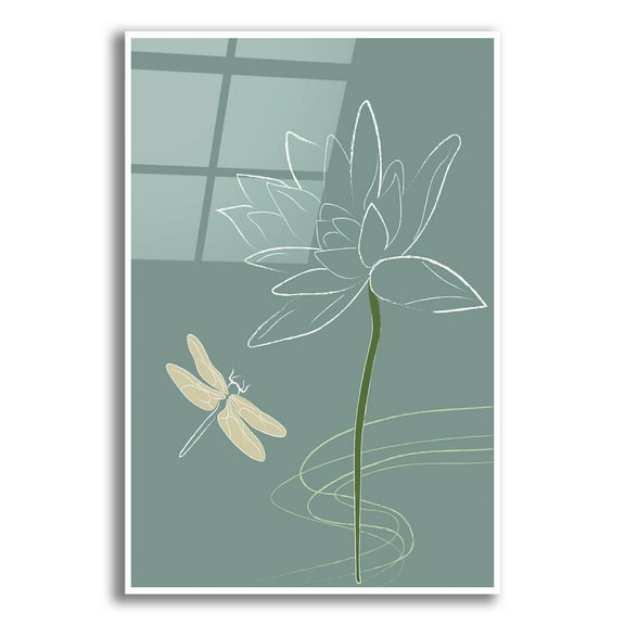 Epic Art 'Japanese Art Style Drawing Dragonfly And The Flower' by Sabrina Balbuena, Acrylic Glass Wall Art, 12"x16"