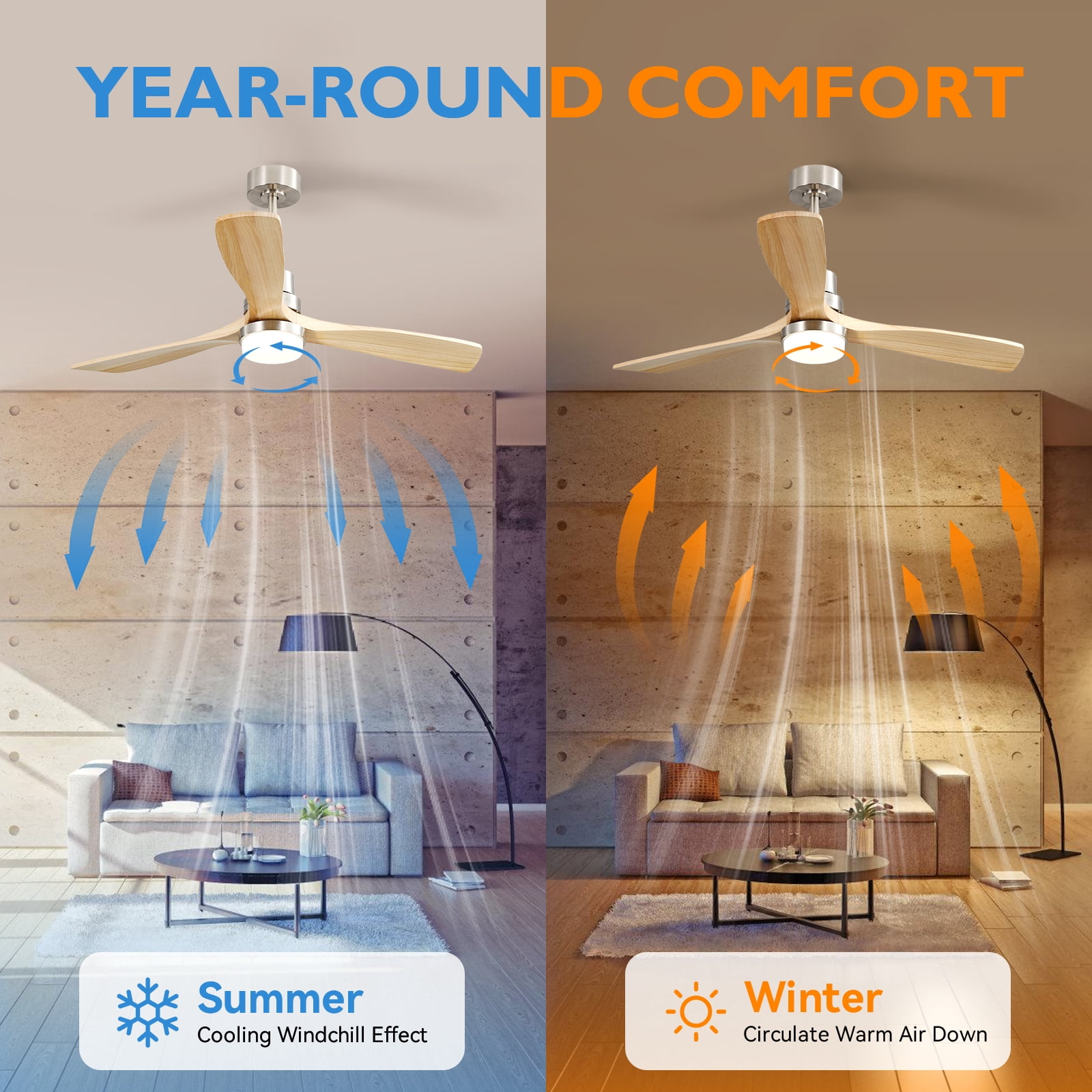 Sofucor 52" Nickel Modern Ceiling Fan with LED Light