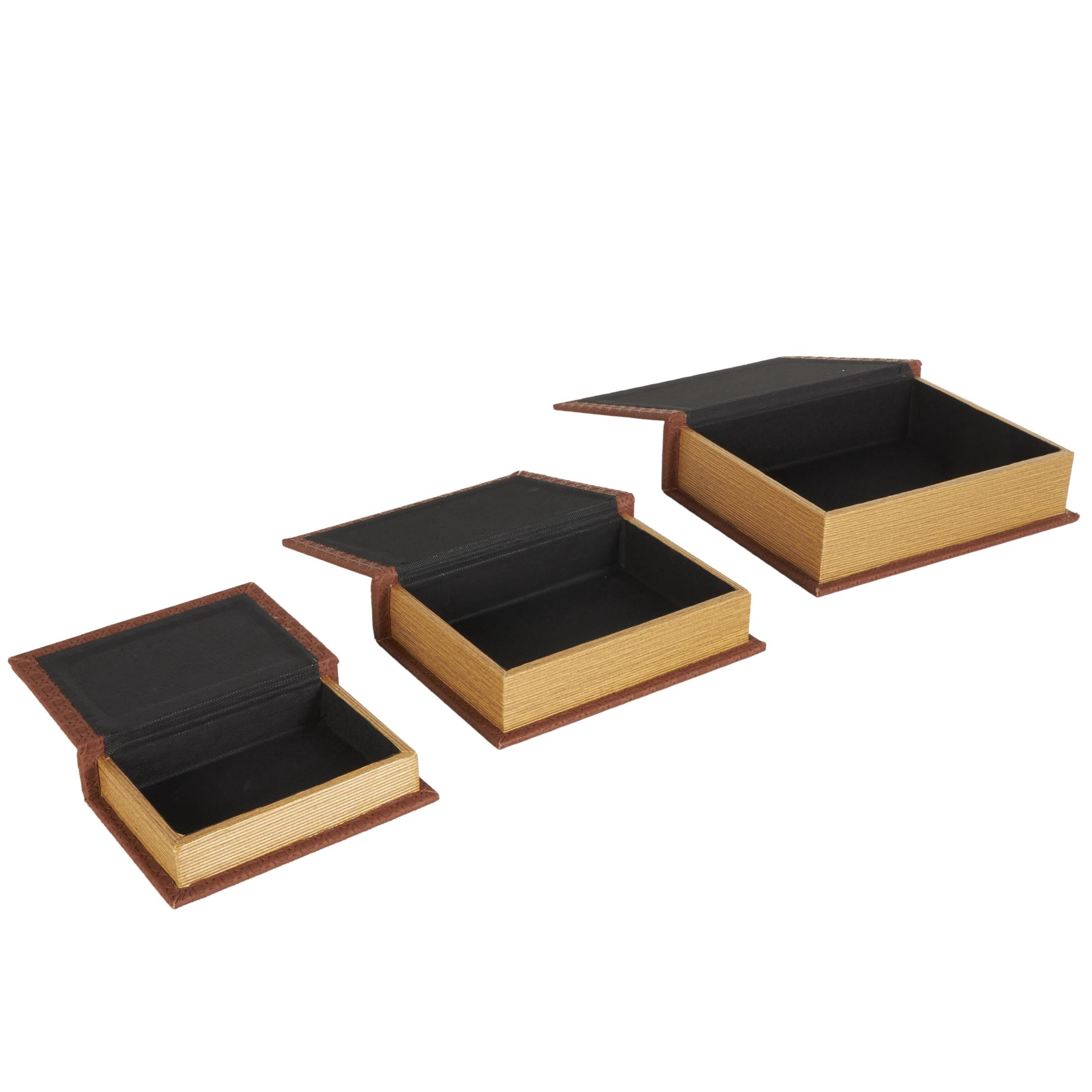 DecMode Woven Grid Faux Book Storage Copper Faux Leather Decorative Box, 3 Count