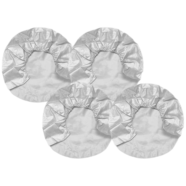 OULII 4Pcs Easy Install Rv Tire Covers Silver Oxford Cloth Wheel Tire Protectors for Trucks and Trailers