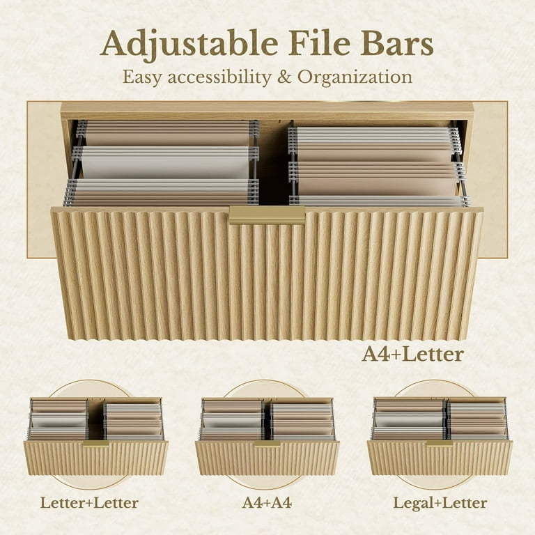 2 Drawer Fluted File Cabinet, 32'' Lateral File Cabinet for Legal