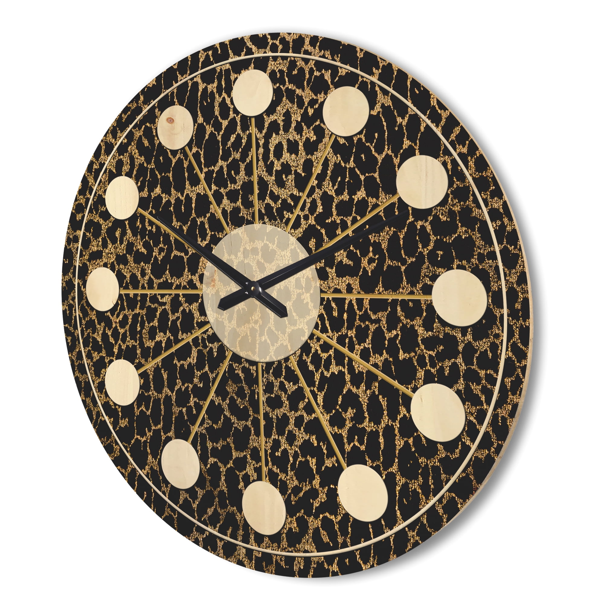 Designart 'Leopard Fur Safari Pattern III' Mid-Century Modern Wood Wall Clock