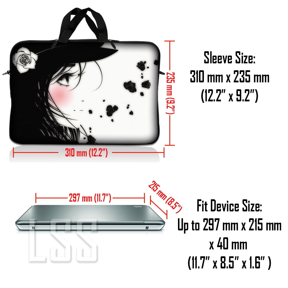 LSS 10-11.6 inch Neoprene Laptop Sleeve Bag Carrying Case with Handle and Adjustable Shoulder Strap - Girl with White Rose