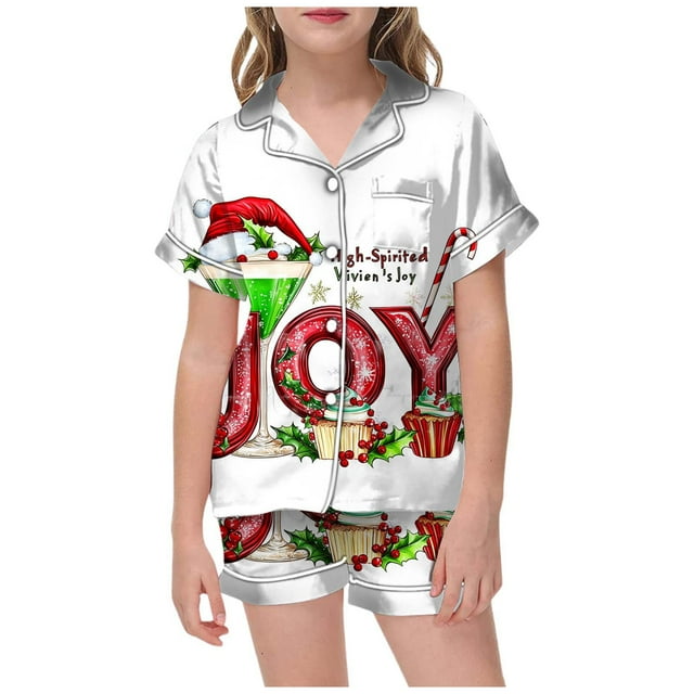 WEAIXIMIUNG Pajamas For Children Shirt And Pant Matching Set Sleepwear Set With Pockets For Christmas 6-7 Years