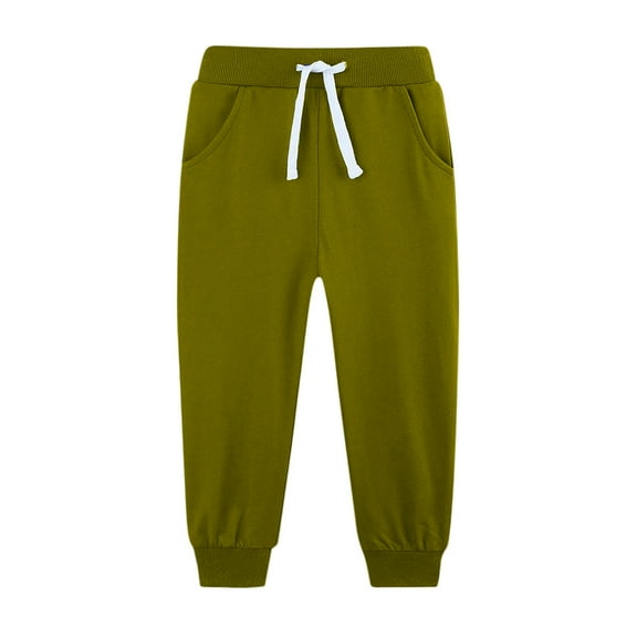Children's Boys Girls Sweatpants Fleece Warm Soft Solid Color Pants Elastic Waist Drawstring Running Sports Daily Trousers Army Green 5 Years