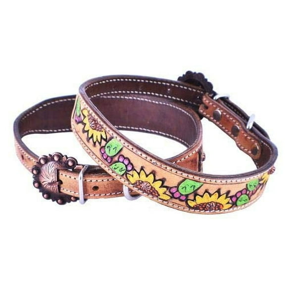 Showman Couture Hand Painted Sunflowers & Cactus Leather Dog Collar (Large(19"-24"))