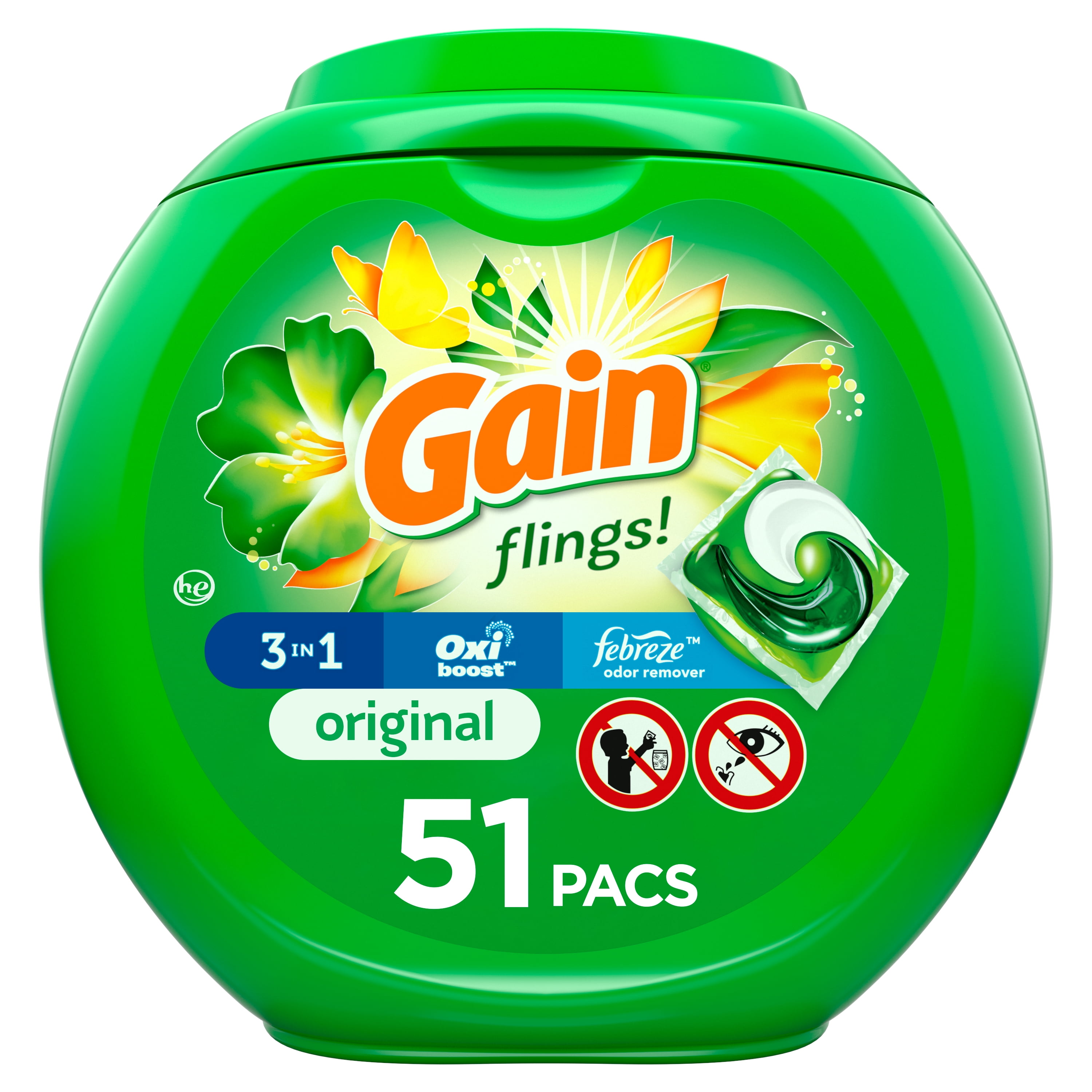 Gain Flings Original, Laundry Detergent Pacs, 51 Ct.