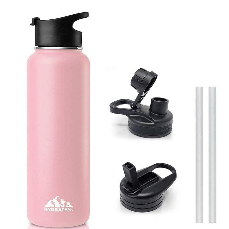 Hydrapeak 32oz Stainless Steel Water Bottle, BPA Free Leak Proof - 3 Lids,  Pink