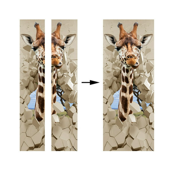 Door Stickers Cartoon Giraffe Print Pvc Wall Posters Decorative Paper Com - Giraffe Print Wall Stickers