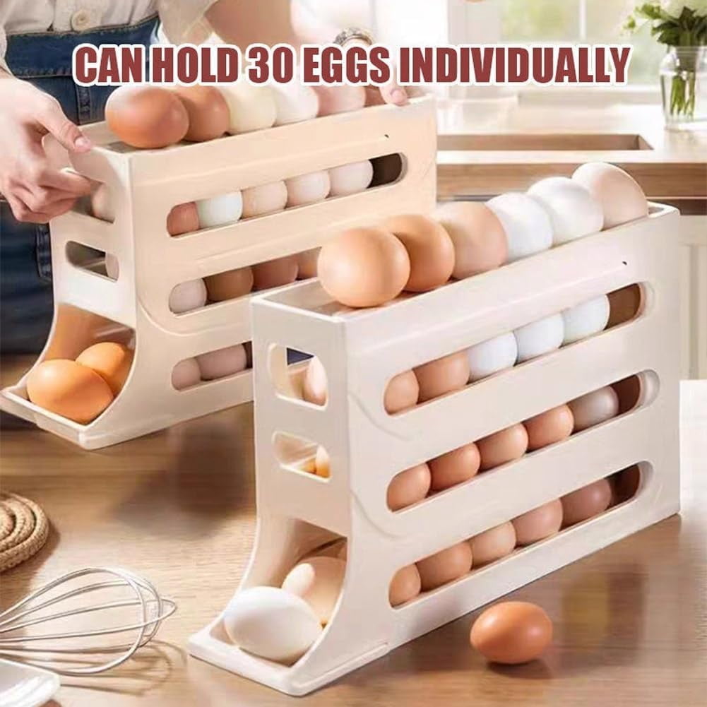 Egg Dispenser for Refrigerator, 4 Tiers Egg Holder for Fridge, Egg Holder for Fridge, Egg Organizer for Refrigerator, Egg Storage for Refrigerator, Egg Holder for Refrigerator (White+Gray)
