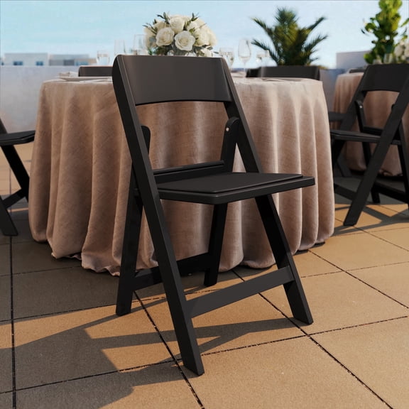 Flash Furniture Set of 2 Black Lightweight Foldable Chairs with Removable Black Vinyl Padded Seats for Indoor Outdoor Use