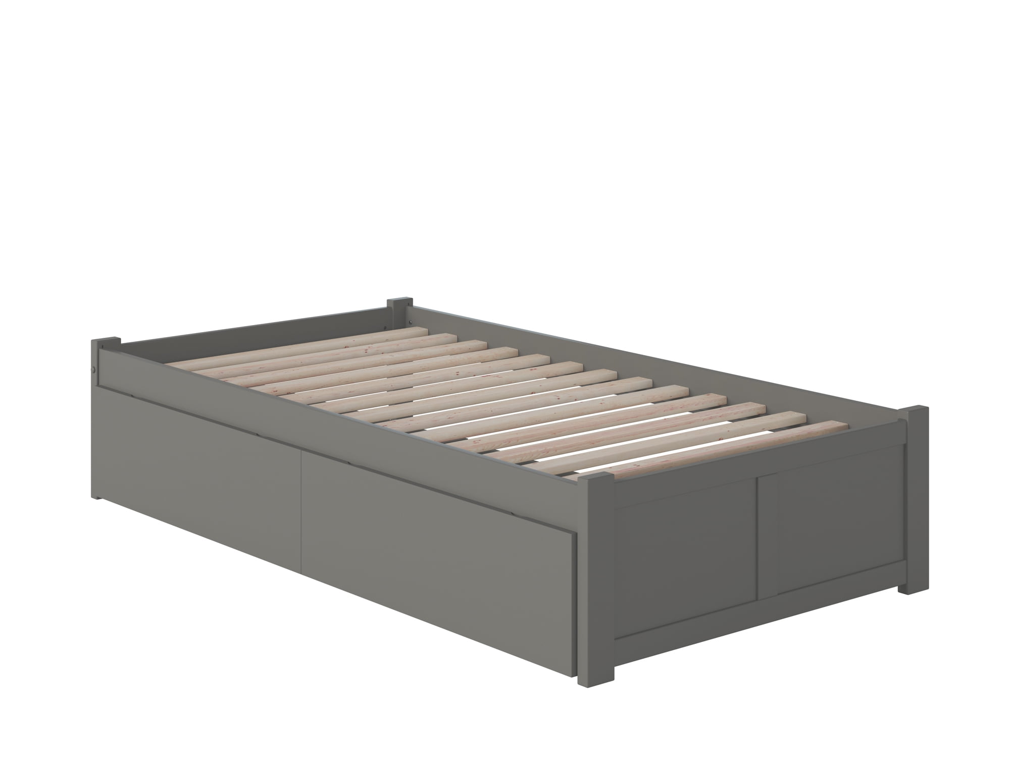 AFI Concord Twin Solid Wood Platform Bed with Footboard & 2 Storage Drawers in Grey