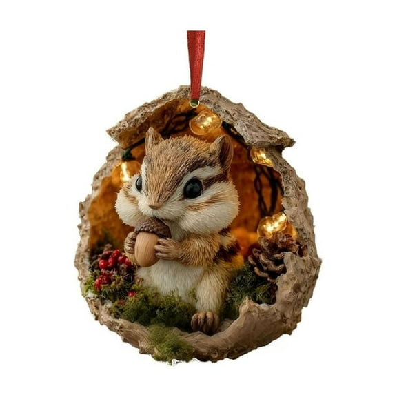 Forest Animal Christmas Ornament, Woodland Ornaments, Woodland Ornaments for Christmas Tree, Squirrel Acrylic Hanging Ornament for Home Decor