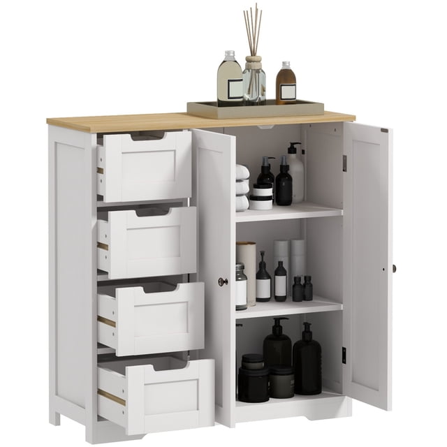 HOMCOM Armoire de Salle de Bain pour Plancher avec Tablette Réglable et Tiroirs, Blanc
