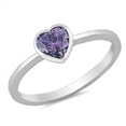 thumbnail image 4 of CHOOSE YOUR COLOR Solitaire Love Heart Promise Sterling Silver Ring Purple CZ 925 Female Size 5, 4 of 4