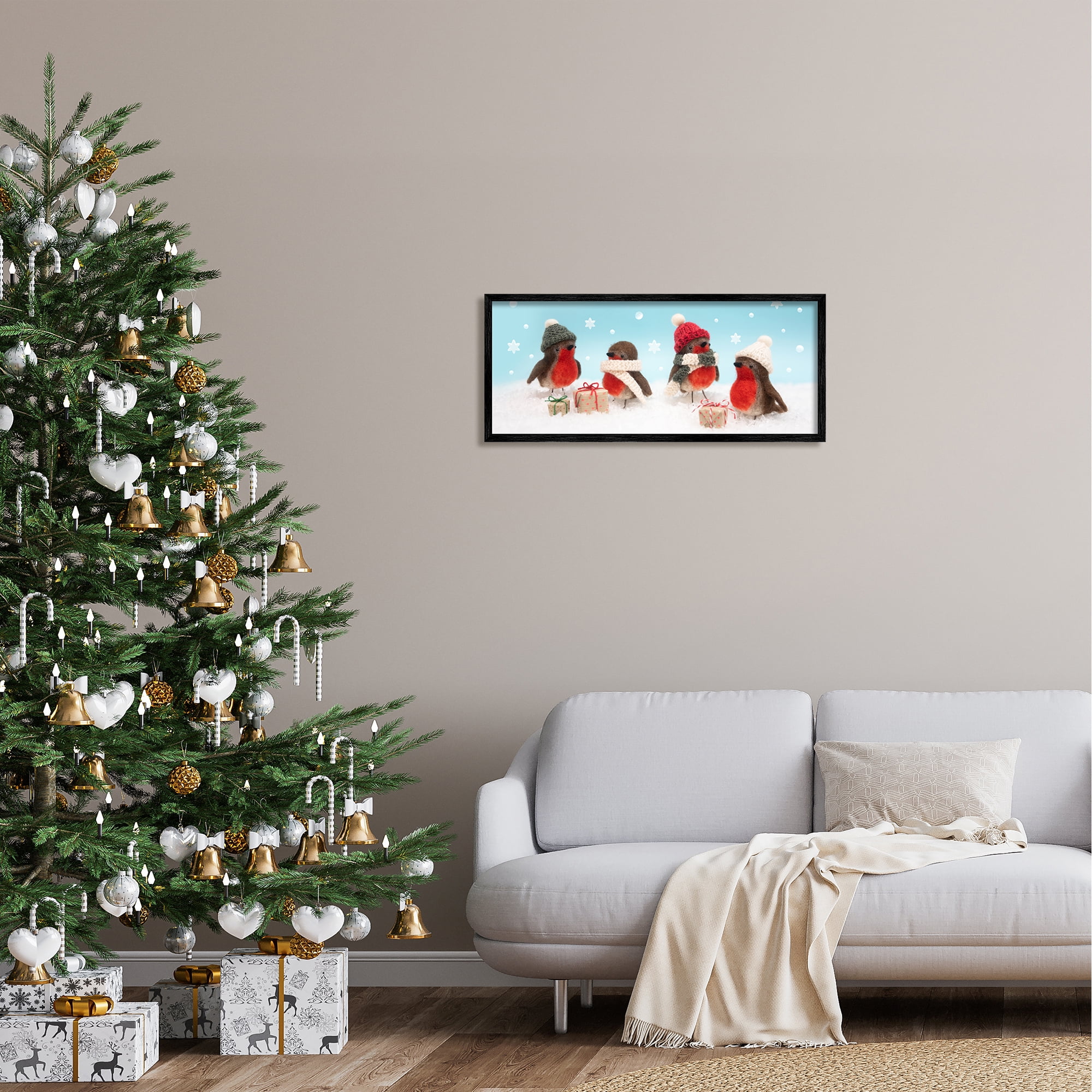 Stupell Industries Birds & Christmas Gifts Snowflakes Holiday Photography Black Framed Art Print Wall Art