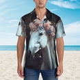 thumbnail image 2 of Pofeuu Flower Crown White Horse Print Hawaiian Shirt for Men Sleeves Casual Button Down Summer Beach Dress Shirts T-Shirts,Medium, 2 of 7