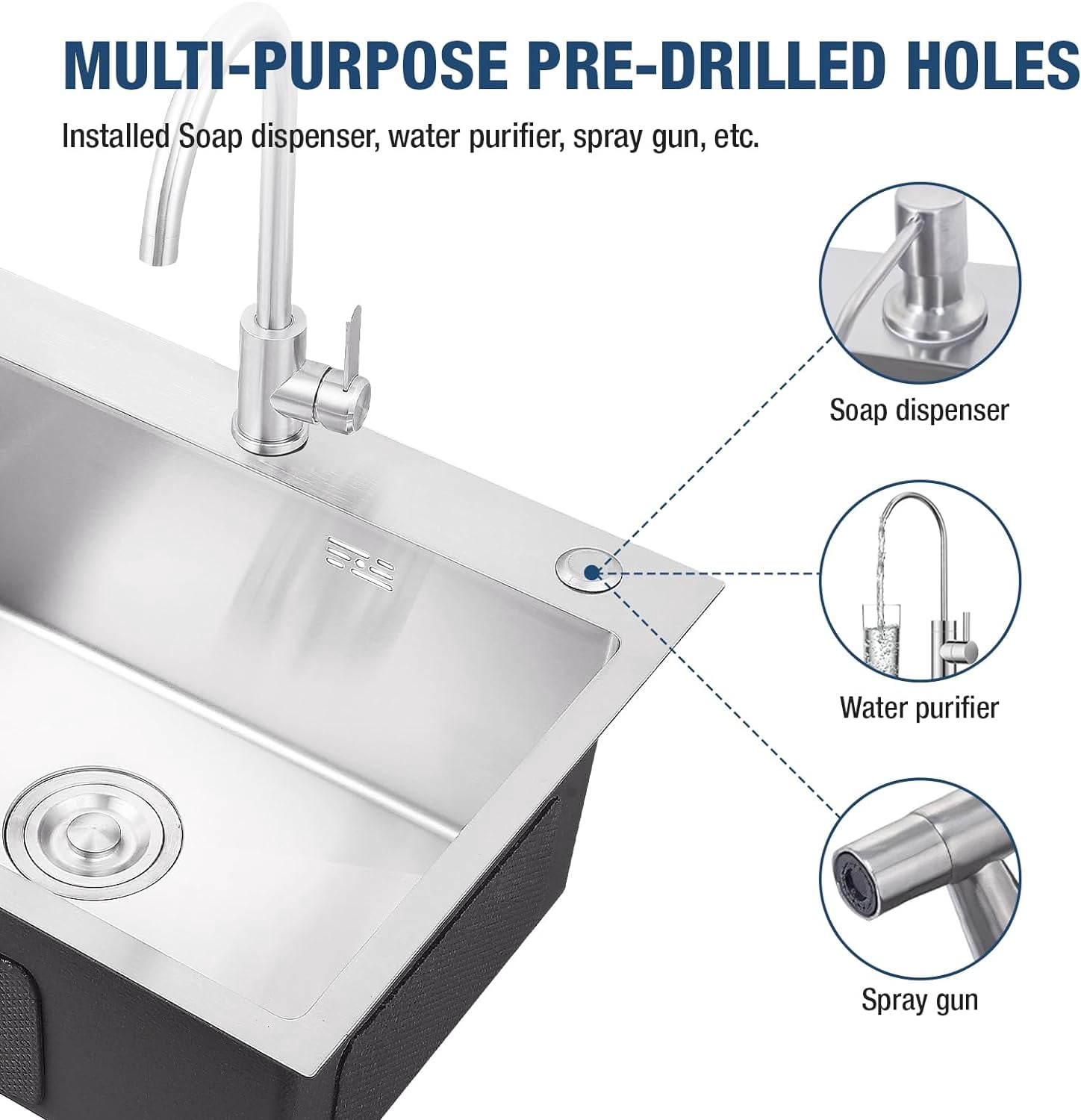 Gvode Undermount Sink Stainless Steel Single Bowl Sinks for Kitchen Home, 24" x 18"