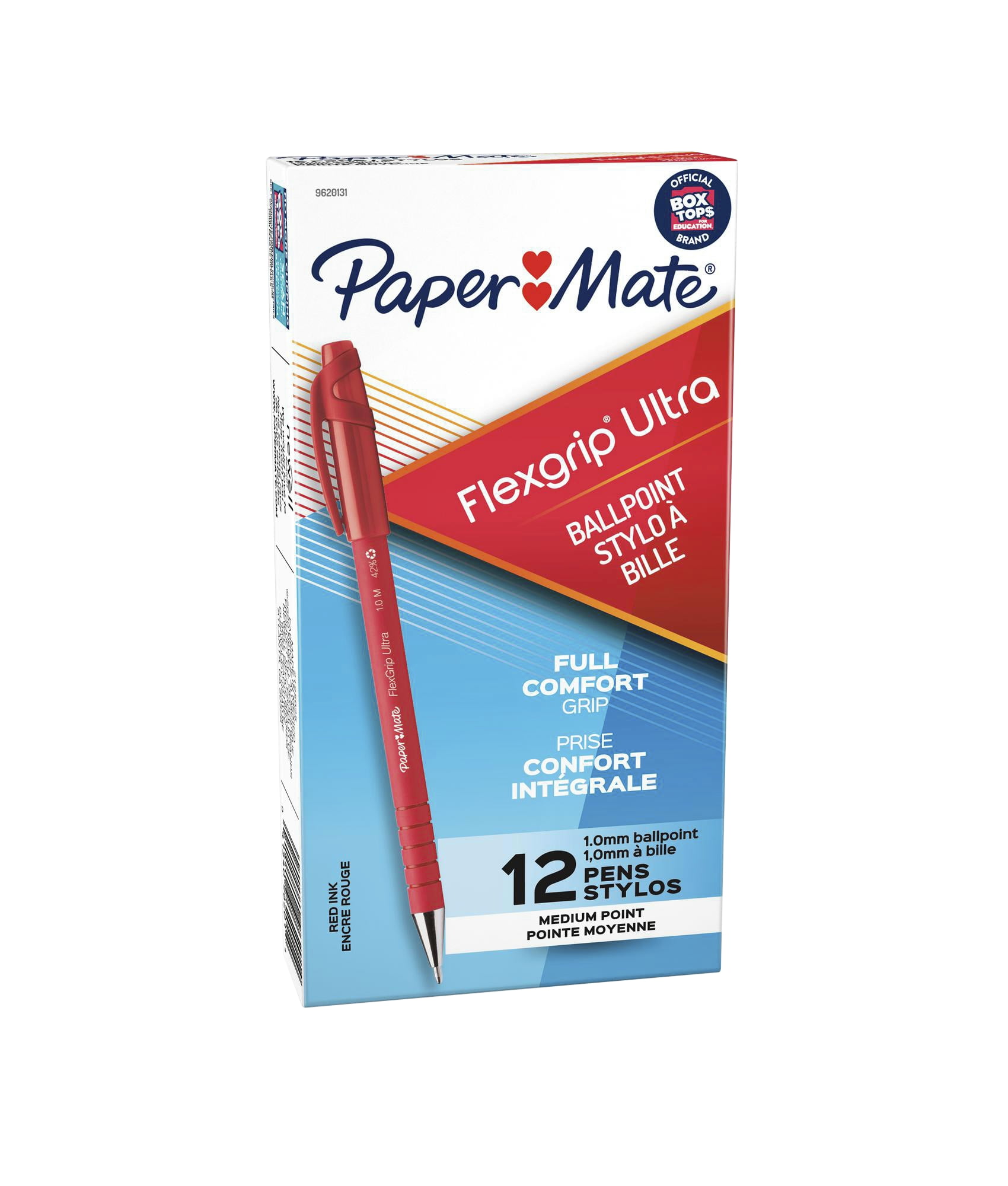 Paper Mate FlexGrip Ultra Non-Retractable Ballpoint Stick Pen, Red, Pack of 12