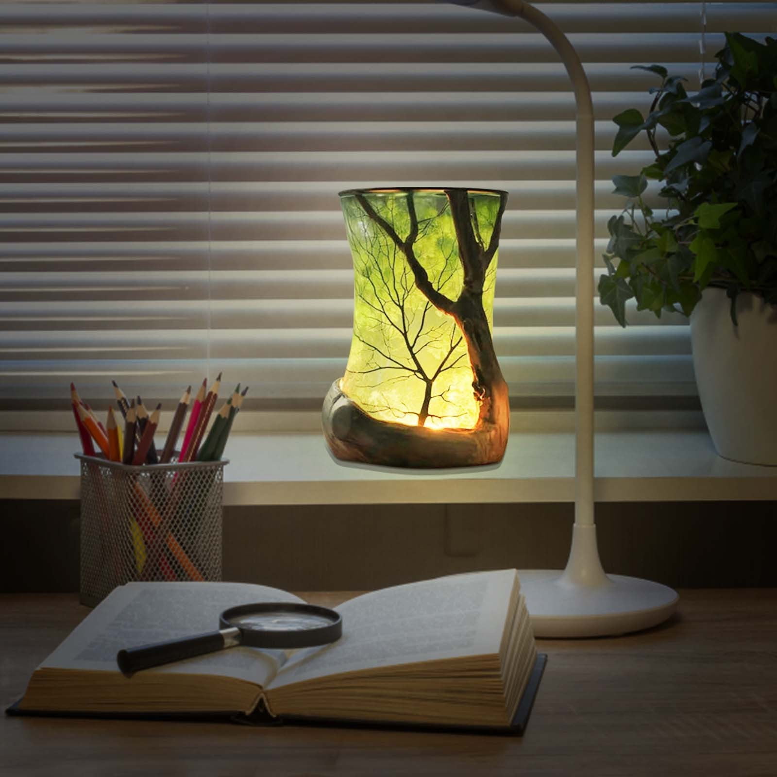 Nature Inspired Lamp Forest Night Light, Ambient Desk Lamp Warm LED Lamp, Mood Lighting Relaxation Bedroom Decor, Table Lamp Night Light Calming Light